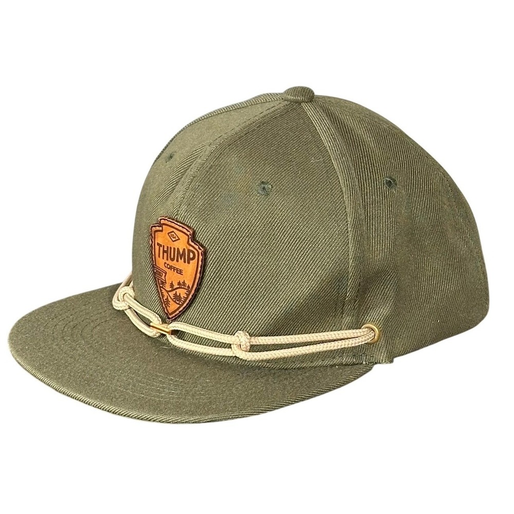 Thump Coffee Snapback Hat Adjustable Olive Green Leather Patch Rope Detail Cap - Picture 8 of 13
